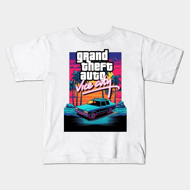 Grand theft city Kids T-Shirt by SAN ART STUDIO 